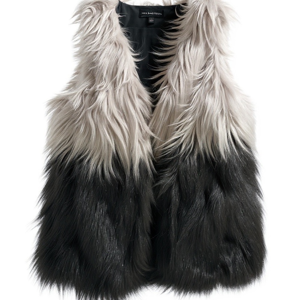 Rock & Republic Faux Fur Vest in Black and Gray Women’s Large